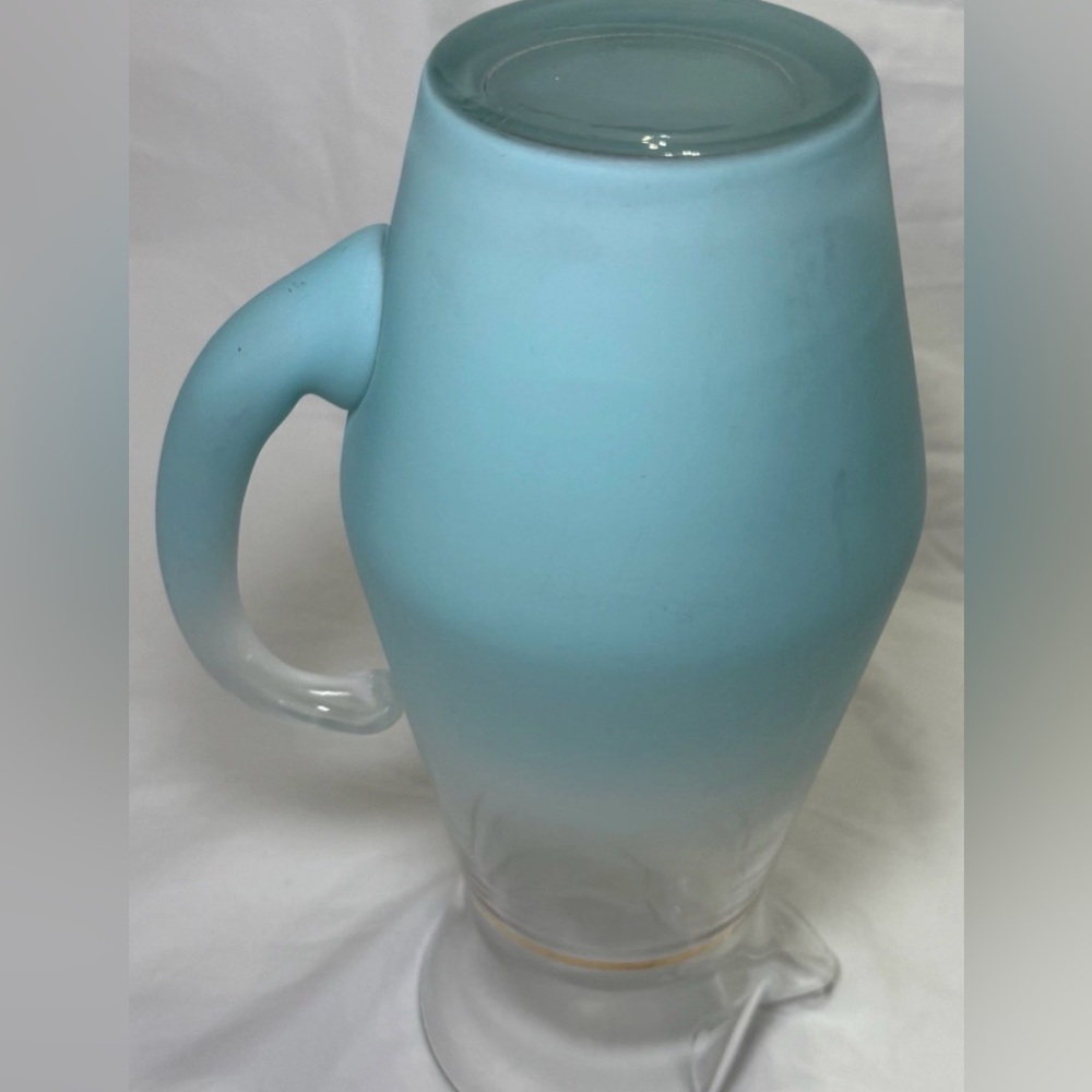 Vintage Blendo Turquoise Blue Glass Pitcher Mid Century Modern 9.5"1.25 Qt - Picture 8 of 9